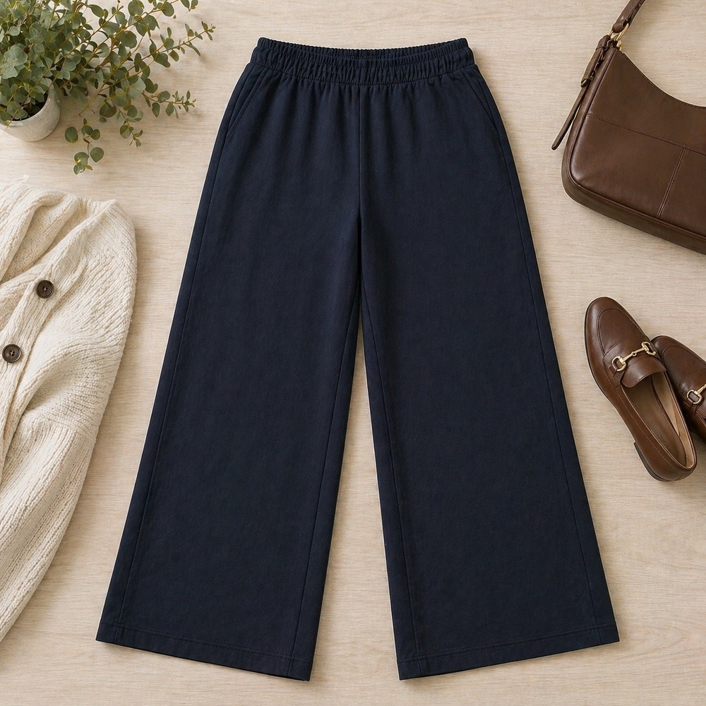 Joie Womens Black Wide Leg Elastic Waist Stretch Jersey Pants Large RN 103715